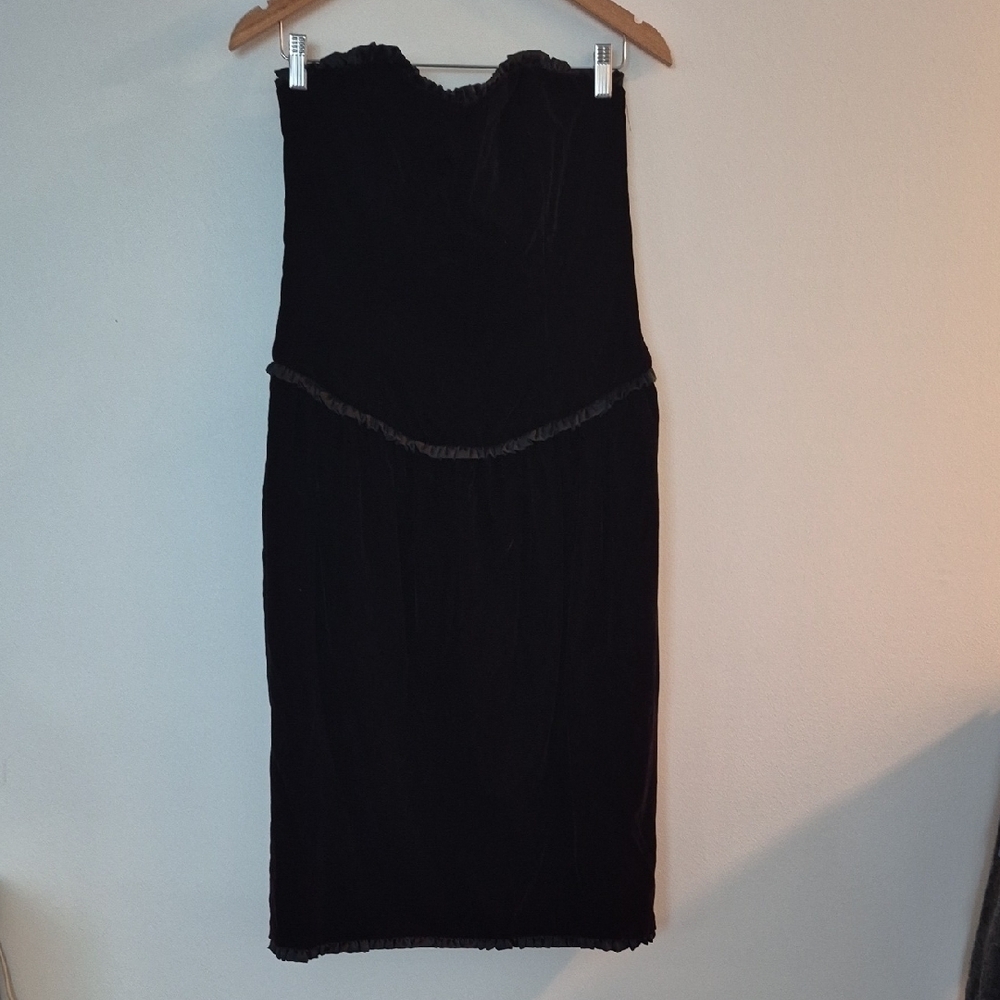 Vintage Ann Taylor Velvet Satin Trim Fitted Dress Sweetheart Neck Satin Rosettes - Picture 3 of 7